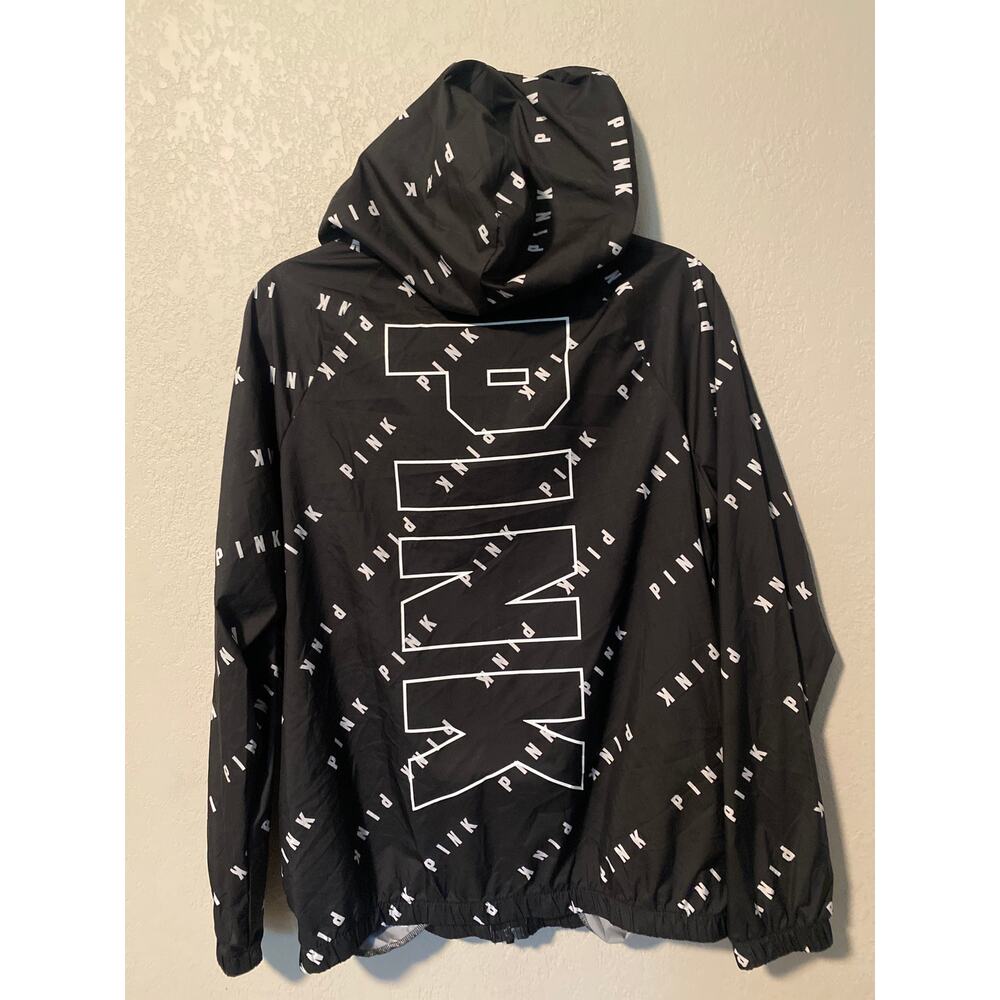 PINK Black Windbreaker with White Logo Size XS - Picture 5 of 6